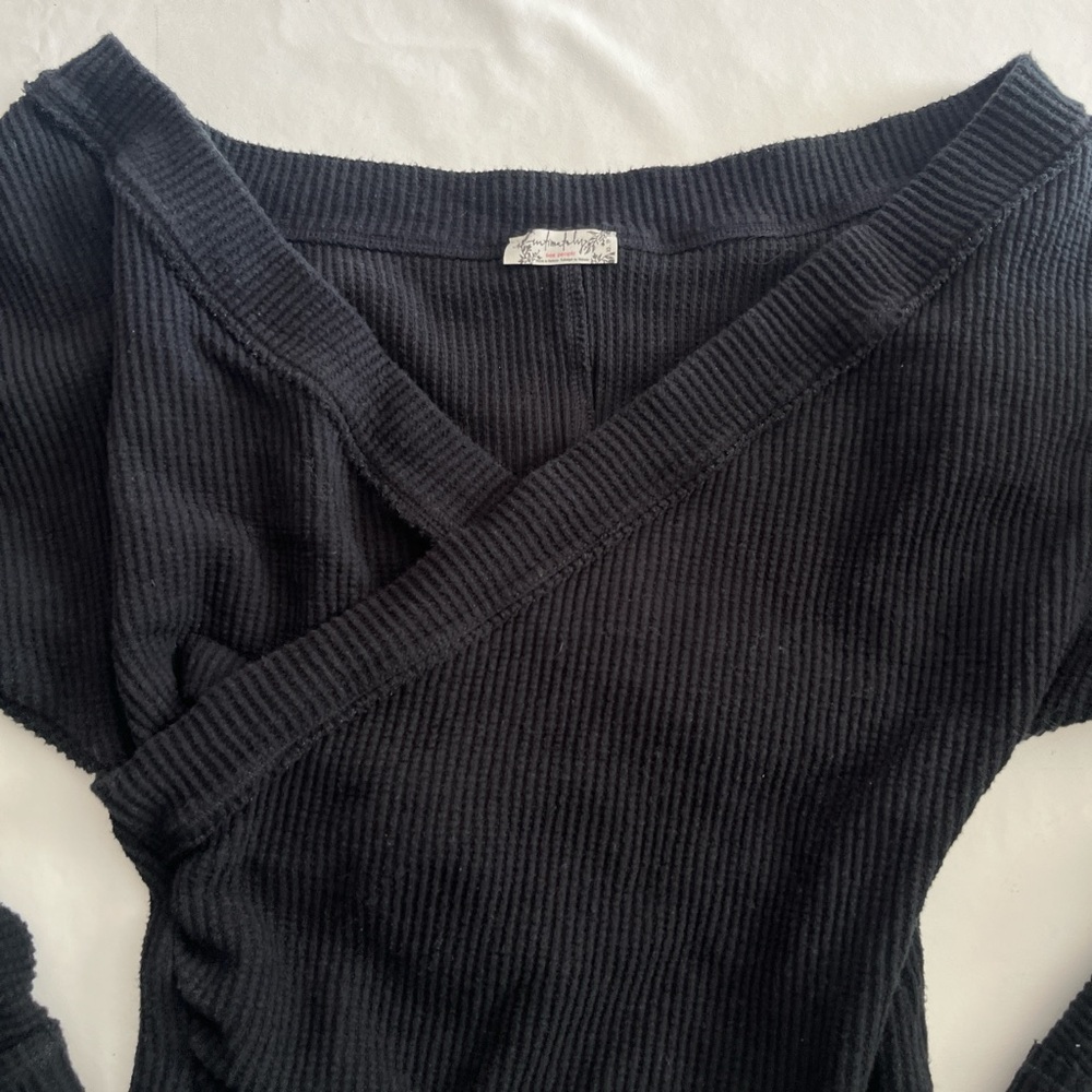 Free PeopleBlack Wrap Sweater Bodysuit